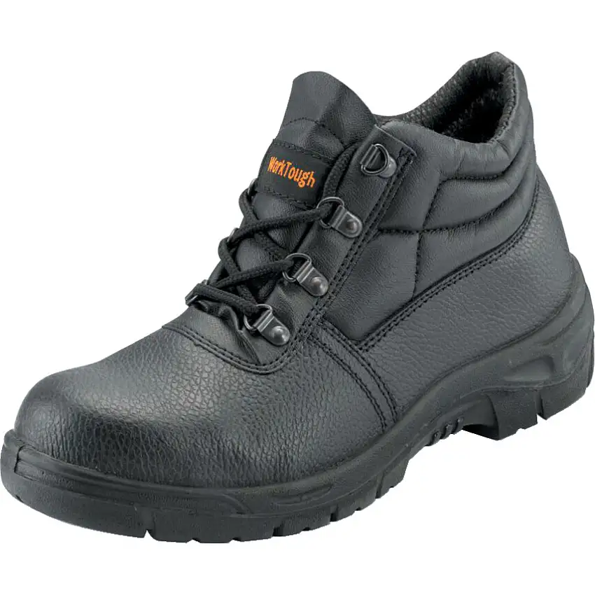 Worktough Worktough Men's Metal Safety Boots, Size 11, Black, Leather Upper, Steel Toe Cap, S1P, EN ISO 20345:2011