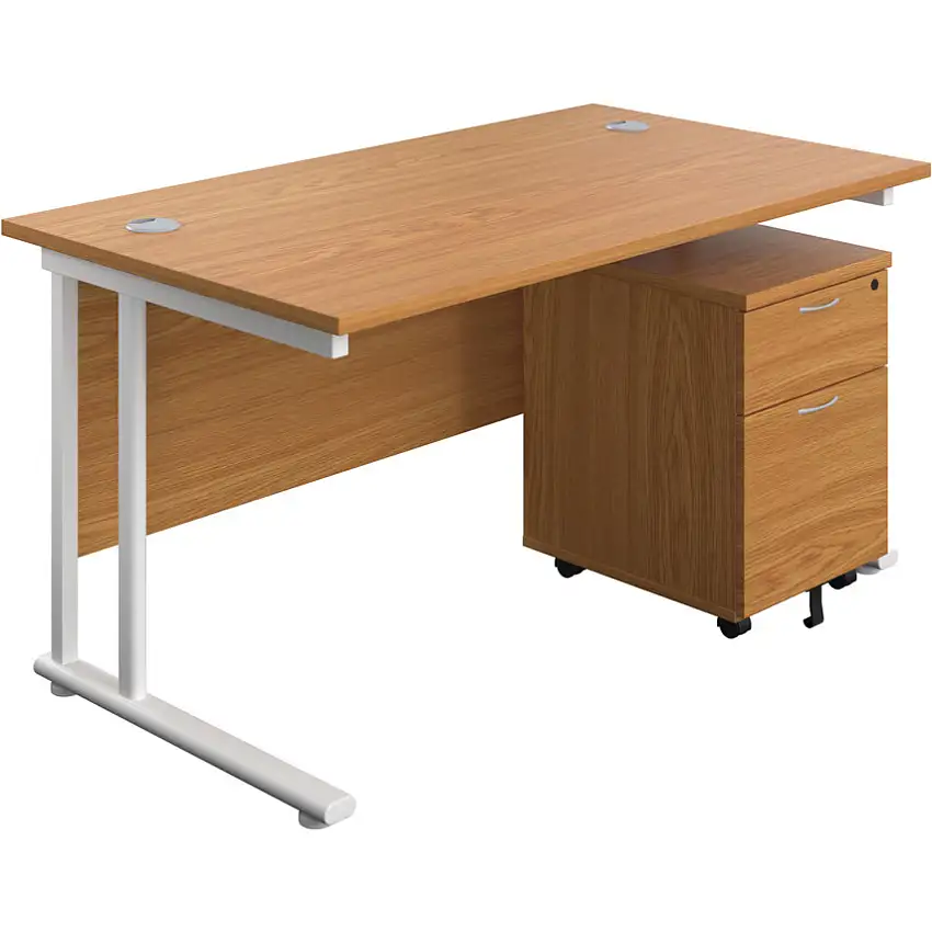 Tc Rectangular Desk with 2 Drawer Pedestal 1400mm x 800mmNova Oak/White