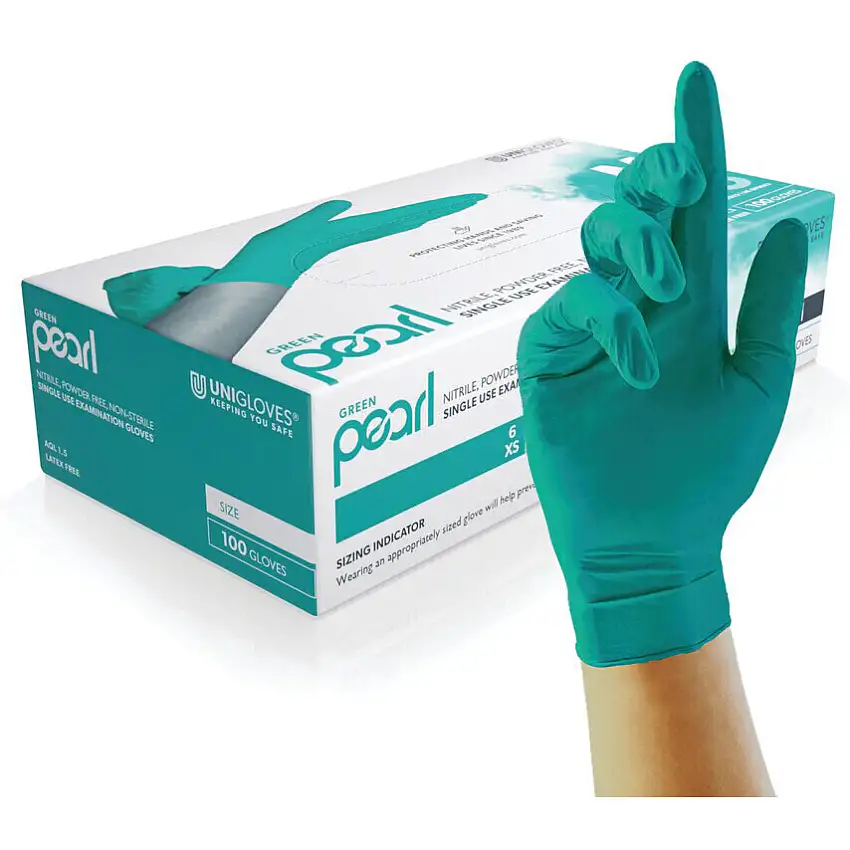 Unigloves Keeping You Safe GREEN PEARL GREEN NITRILE GLOVES 10X100 (XL)
